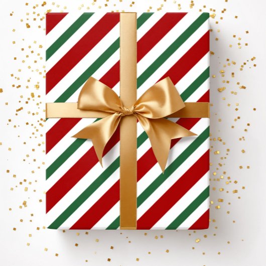 Papier Cadeau Festif moderne Rouge Vert rayures Noël
