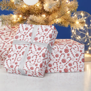 Papier Cadeau Festif motif carrelé de menthe poivrée de Noël