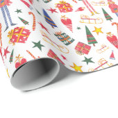 Papier Cadeau Festif Noël Arbre mignon Elfs Aquarelle Cadeau (Coin rond)