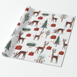 Papier Cadeau Festif Noël Cerfs Arbres Forfaits Cadeaux