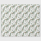 Papier Cadeau Festif Noël Foliage Aquarelle Style Vacances (Plat)