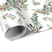 Papier Cadeau Festif Noël Foliage Aquarelle Style Vacances (Coin rond)