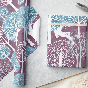 Papier Cadeau Festif Noël hiver Rennes de bois