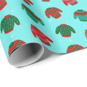 Papier Cadeau Festif Noël laid Sweater Motif cadeau (Coin rond)