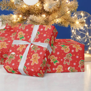 Papier Cadeau Festif Noël pain d'épices carrelé motif