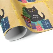 Papier Cadeau Festif Orange Gold Noël Black Cat Café (Coin rond)