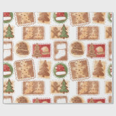 Papier Cadeau Festif Pain d'épices Motif Timbre Postage (Plat)