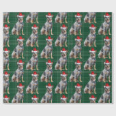 Papier Cadeau Festif Plaid Blue Heeler Père Noël Chien Noël (Plat)
