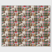 Papier Cadeau Festif Plaid Cavalier Spaniel Père Noël Chien Noël (Plat)