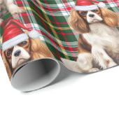 Papier Cadeau Festif Plaid Cavalier Spaniel Père Noël Chien Noël (Coin rond)