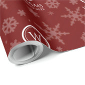 Papier Cadeau Festif Red Foil Snowflakes Nom du monogramme (Coin rond)