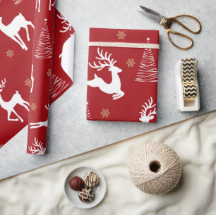 Papier Cadeau Festif Red Rustic Reindeer Noël Arbre de Noël