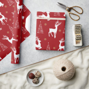 Papier Cadeau Festif Red White Reindeer Noël Arbre de Noël