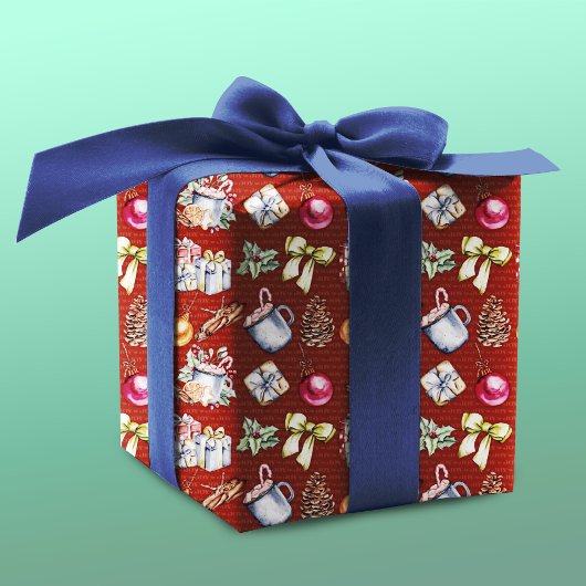 Papier Cadeau Festif rétro rouge vintage Noël motif