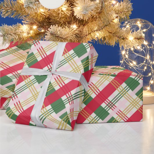 Papier Cadeau Festif Rouge Vert Jaune Jaune Plaid Noël (Vacances)