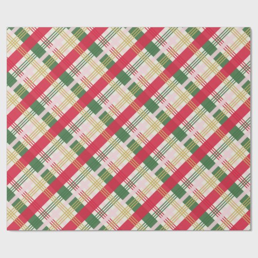 Papier Cadeau Festif Rouge Vert Jaune Jaune Plaid Noël (Plat)