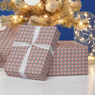 Papier Cadeau Festif Rouge Vert rose mignon Vintage Noël