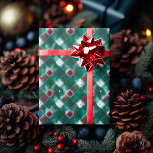 Papier Cadeau Festif Vert et Rouge Plaid - Confortable vacances