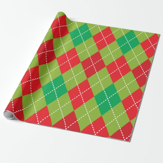 Papier Cadeau Festif Vert & Rouge À damiers Plaid (Déroulé)