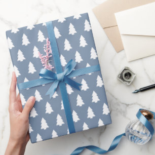 Papier Cadeau Festif Vintage Bleu Blanc Arbre de Noël motif