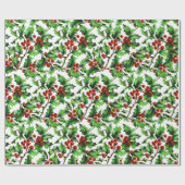Papier Cadeau Festif Vintage Noël Red Holly Berries (Plat)