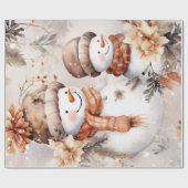 Papier Cadeau Festif Vintage Snowman & Festivals de Noël (Plat)