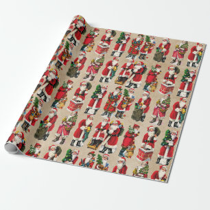 Papier Cadeau Festif Vintage Victorien Noël Père Noël Motif