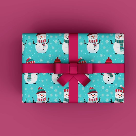 Papier Cadeau Festif Winter Wonderland Blue Snowmen Noël