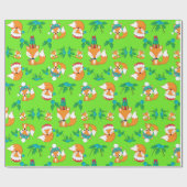 Papier Cadeau Festivals et Feuilles Holly sur un vert vif (Plat)