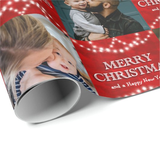Papier Cadeau Festive 4 Photo Joyeux Noël Et Bonne Année (Coin rond)