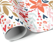 Papier cadeau Festive Blanc Floral toute l'année (Coin rond)