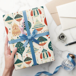 Papier Cadeau Festive Bleu Rouge Ornements Géométriques du milie