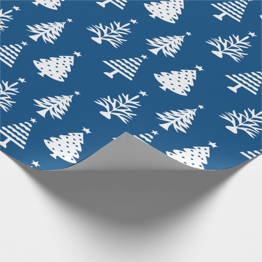 Papier Cadeau Festive Blue and White Christmas Tree Pattern (Coin)