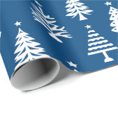 Papier Cadeau Festive Blue and White Christmas Tree Pattern (Coin rond)