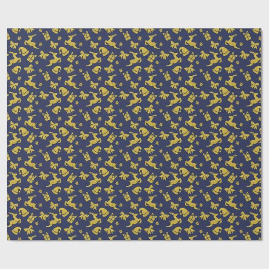 Papier Cadeau Festive Blue Gold Reindeer Christmas Holiday (Plat)
