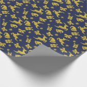 Papier Cadeau Festive Blue Gold Reindeer Christmas Holiday (Coin)