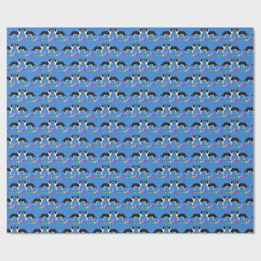 Papier Cadeau Festive Border Collies Wrapping Paper (Plat)