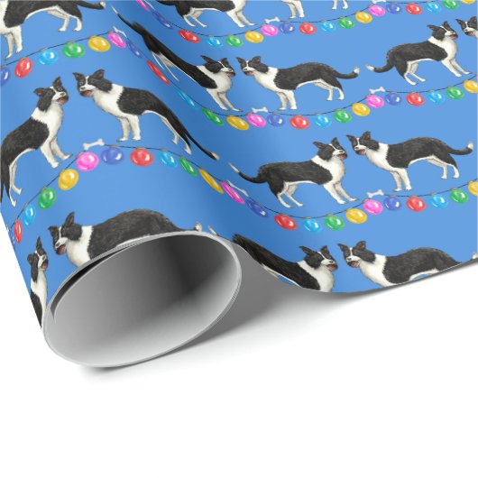 Papier Cadeau Festive Border Collies Wrapping Paper (Coin rond)