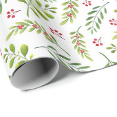 Papier Cadeau Festive Branches de Noël et baies (Coin rond)