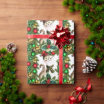 Papier Cadeau Festive Christmas Cat<br><div class="desc">Wrap your presents this year in a paper that features a Christmas cat.  This paper features a darling cat that is framed in Christmas tree branches with red ornaments.  Any person that likes cats will love this merry Christmas wrapping paper.</div>