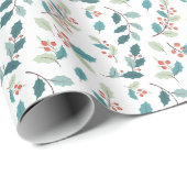 Papier Cadeau Festive Christmas Holly Red Berries Pattern (Coin rond)