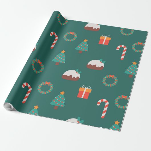 Papier Cadeau Festive Christmas icons pattern (Déroulé)