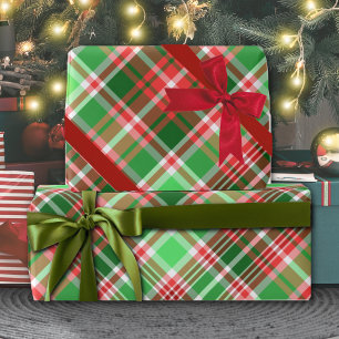 Papier Cadeau Festive classique rouge vert blanc Noël Plaid