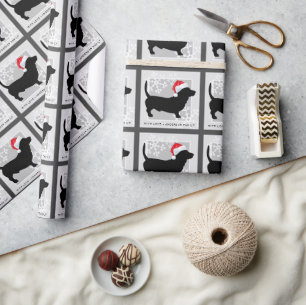 Papier Cadeau Festive Dachshund Chien Nom de famille
