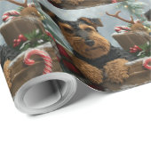 Papier Cadeau Festive de Noël de Chien Airedale (Coin rond)