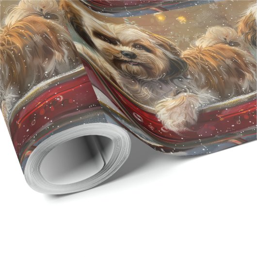 Papier Cadeau Festive de Noël de chien Lhasa Apso (Coin rond)