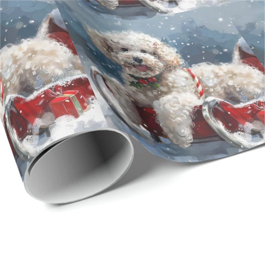 Papier Cadeau Festive de Noël du chien de caniche (Coin rond)