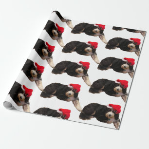 Papier Cadeau Festive et mignon bernedoodle portant un chapeau d