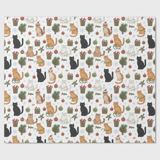 Papier Cadeau Festive Felines Christmas Wrapping Paper (Plat)