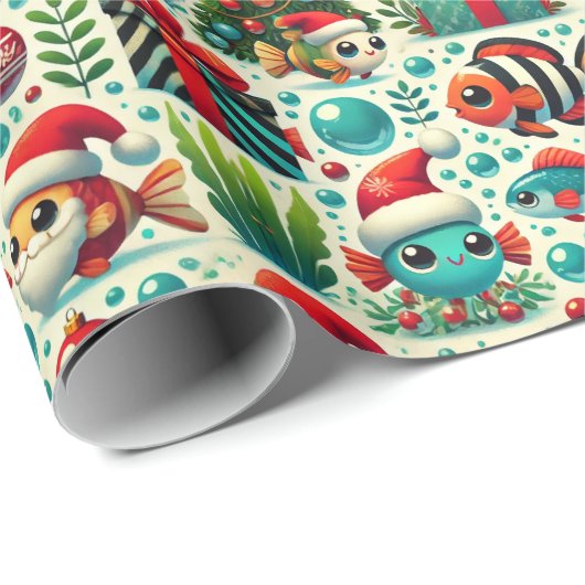 Papier Cadeau Festive Fish Christmas Wrapping Paper (Coin rond)